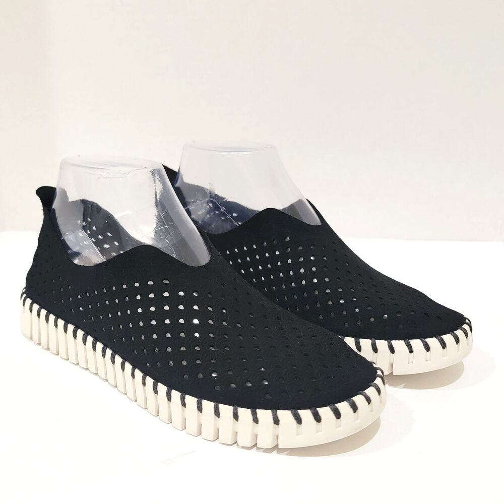 Ilse Jacobsen Tulip Slip On Shoes Womens Sz 36 US 6 Black White Perforated Flats